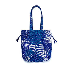 Nazanin Drawstring Tote Bag - Blue Tropical