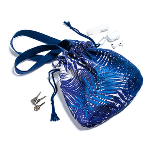 Nazanin Drawstring Tote Bag - Blue Tropical
